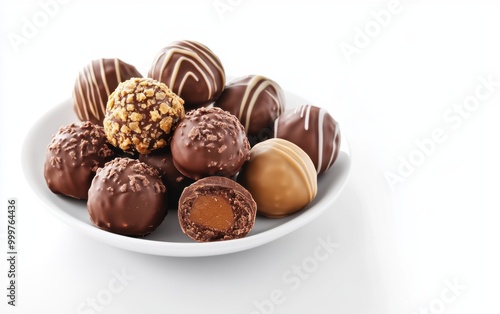 Delicious assortment of chocolate truffles and desserts on a white plate in a bright setting