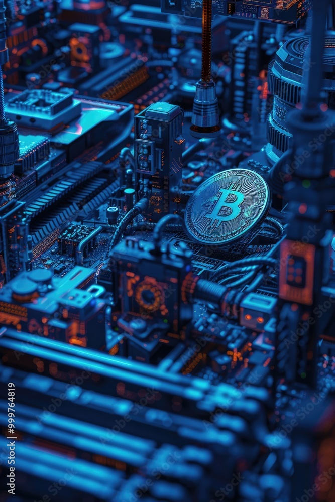 A close-up view of a cityscape with the Bitcoin logo prominently displayed at the top A close-up view of a cityscape with the Bitcoin logo prominently displayed at the top
