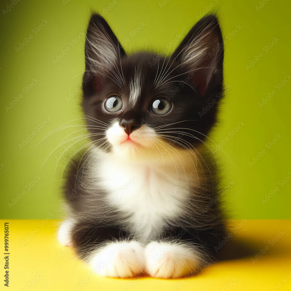 Small black and white kitten, cute animal, neutral monotone tone. Small black and white kitten, cute animal, neutral monotone tone.