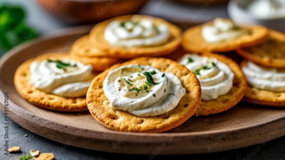 Deliciously simple appetizer crackers with cream cheese and herbs Deliciously simple appetizer crackers with cream cheese and herbs