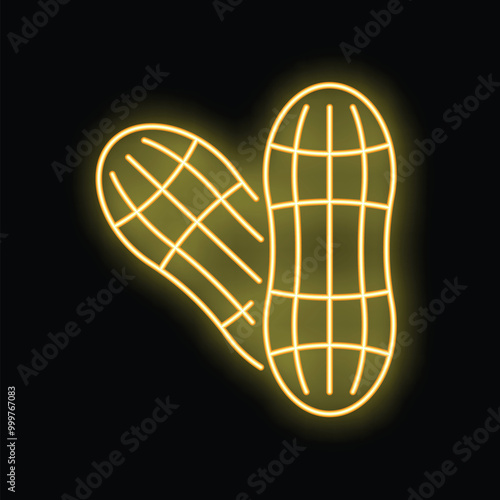 Bright yellow neon sign symbolizing peanuts, perfect for designs related to food, snacks, or restaurants
