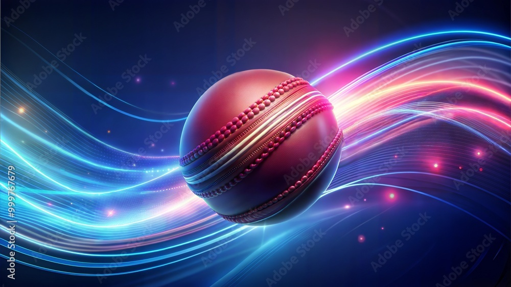 Glowing cricket ball with abstract colorful light trails Glowing cricket ball with abstract colorful light trails