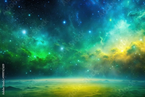 Grainy space background abstract surface with green, blue, and yellow colors