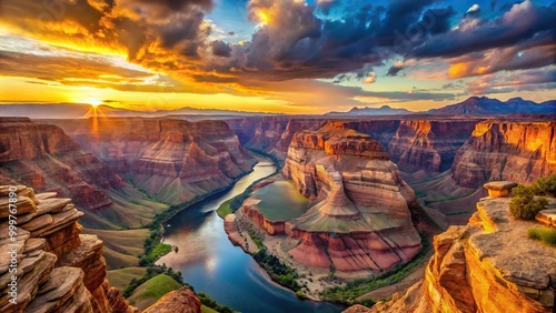 Grand Canyon sunset panorama with Colorado River Arizona eye level photo