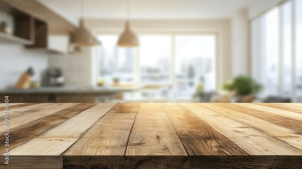 A wooden table in a bright kitchen setting, perfect for dining or gatherings. A wooden table in a bright kitchen setting, perfect for dining or gatherings.