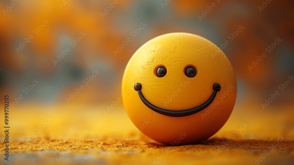 Small yellow ball in the form of a smiley face close-up Small yellow ball in the form of a smiley face close-up