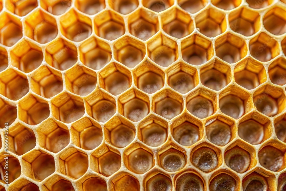 Macro shot of golden honeycomb hexagonal pattern Macro shot of golden honeycomb hexagonal pattern