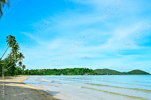 Obraz na płótnie Koh Mak Island Trad in Thailand, Coconut tree at beach with soft wave w salonie