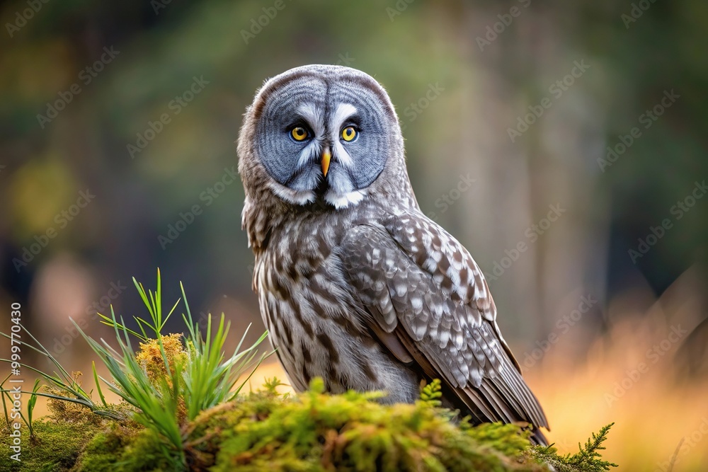 Great Grey Owl perched on tree looking for prey Great Grey Owl perched on tree looking for prey
