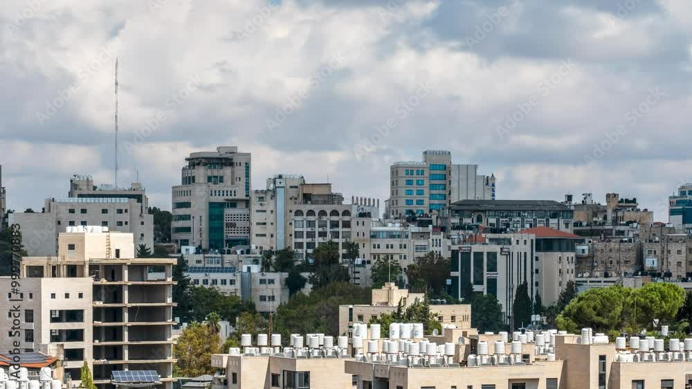 Timelapse aerial view of commercial and residential building near downtown Ramallah, capital of the Palestine Territories in the West Bank Timelapse aerial view of commercial and residential building near downtown Ramallah, capital of the Palestine Territories in the West Bank