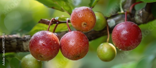 Flacourtia Rukam Or Red Colored Takhop The Ripen Fruits Of Flacourtia Inermis Tree Specie Malayan Cherry Or Flacourtia Rukam photo