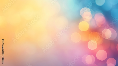 Bright and colorful bokeh background with soft, blurred lights creating dreamy atmosphere. vibrant hues of yellow, blue, and pink evoke sense of joy and celebration.