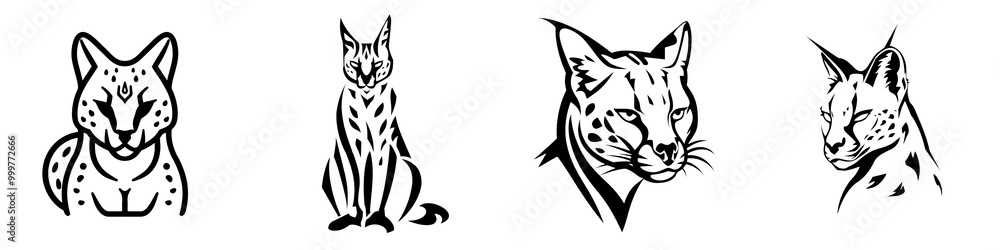 Obraz premium Four stylized owl illustrations, white isolate background