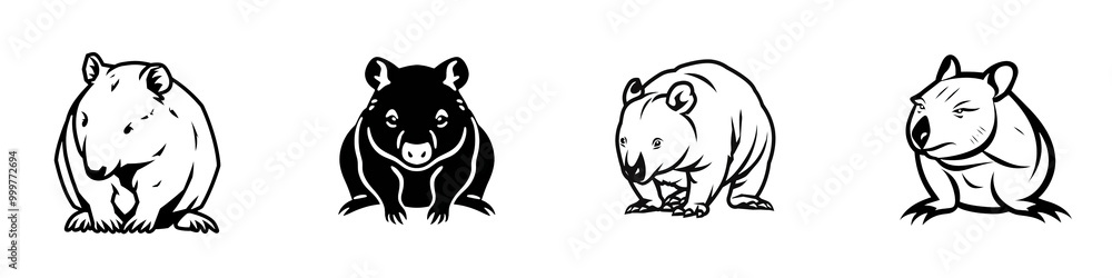 Naklejka premium Four unique animal silhouettes on a white isolated background, ideal for creative projects and designs.