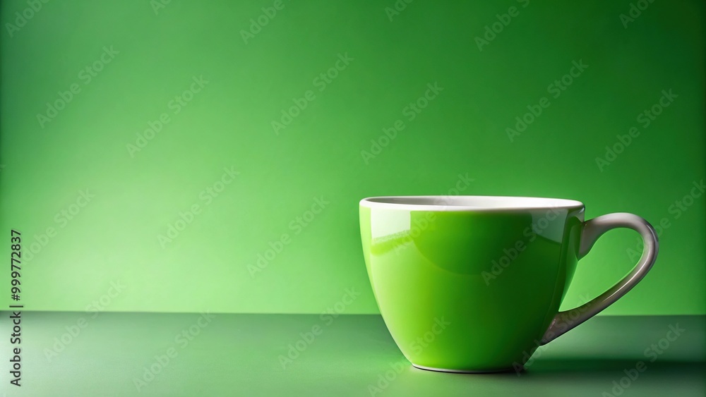 Green cup with white rim on green background Green cup with white rim on green background