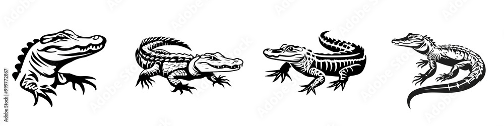 Obraz premium Illustration of various lizard species on a white isolated background.