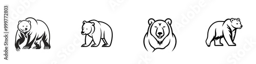 Illustration of bears in various poses, white isolate background.