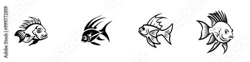 Wallpaper Mural Illustration of fish in various styles on a white isolated background. Torontodigital.ca