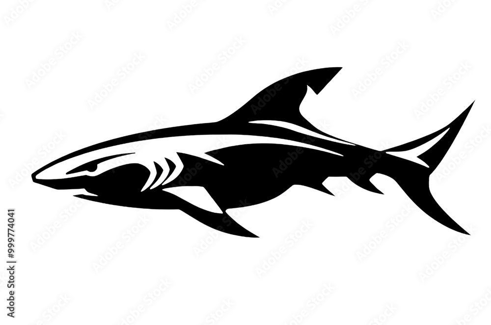 Shark silhouette on a white isolated background, showcasing marine life and oceanic beauty. Shark silhouette on a white isolated background, showcasing marine life and oceanic beauty.