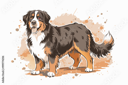 Majestic Bernese Mountain Dog Illustrated on Abstract Background