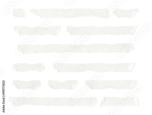 Collection of adhesive tape pieces on transparent background, isolated 