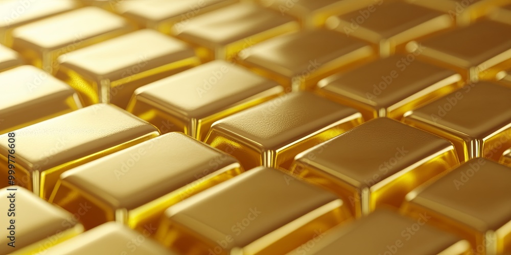 A close-up view of gleaming gold bars arranged neatly, showcasing their shiny surfaces and rectangular shapes. A close-up view of gleaming gold bars arranged neatly, showcasing their shiny surfaces and rectangular shapes.