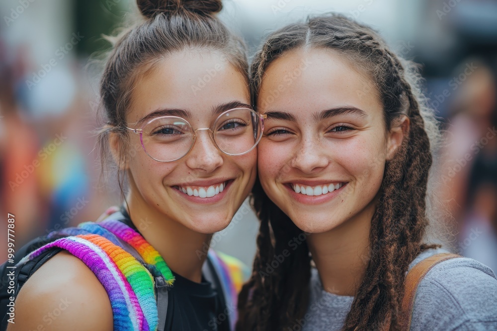 Two Happy Friends Smiling Outdoors Together Two Happy Friends Smiling Outdoors Together