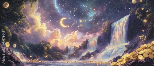 A serene, cosmic landscape ...