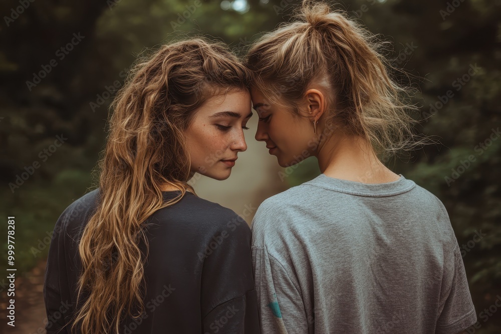 Two Women Embracing in Nature's Serenity Two Women Embracing in Nature's Serenity