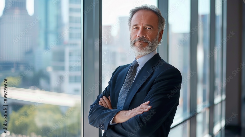 Distinguished middle-aged man in a corporate environment, formal business suit Distinguished middle-aged man in a corporate environment, formal business suit