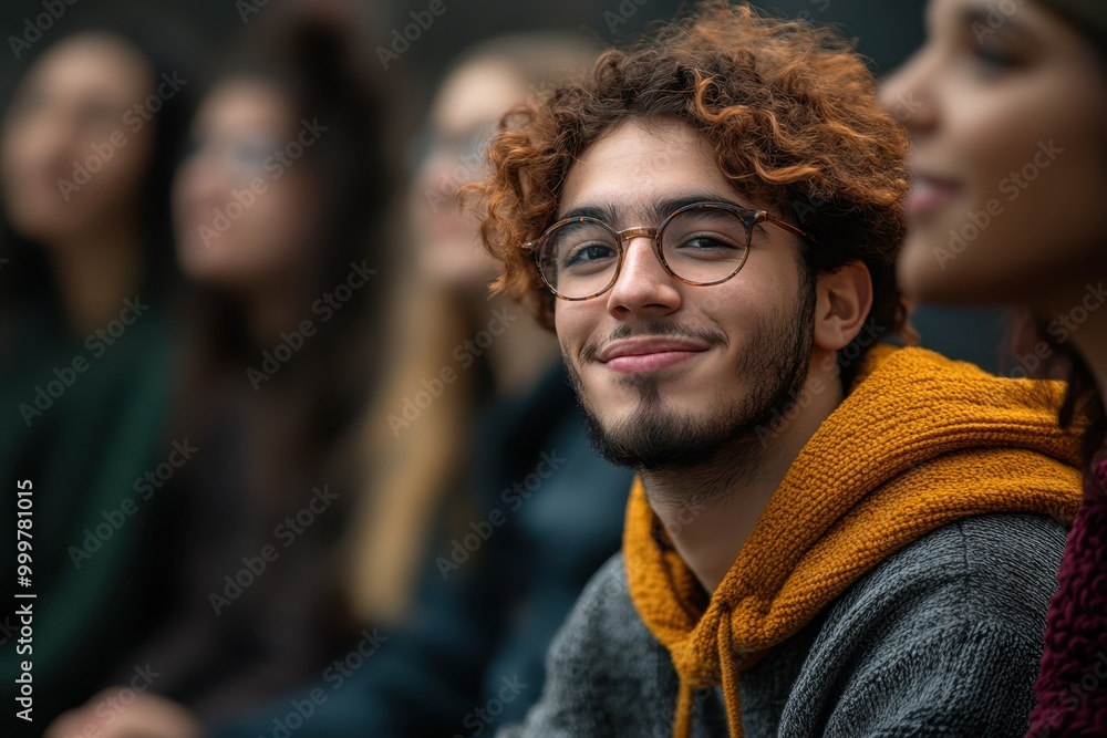 Young Man Smiling in a Group Setting Young Man Smiling in a Group Setting
