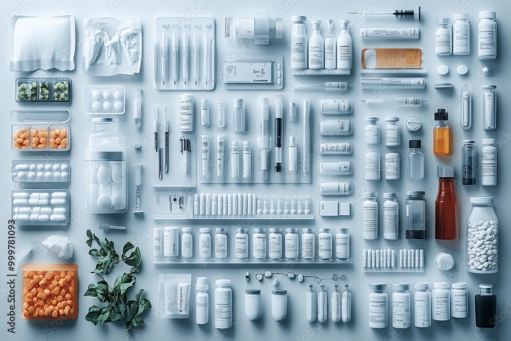 Medicine background for presentation with pills and drugs, AI generated Medicine background for presentation with pills and drugs, AI generated
