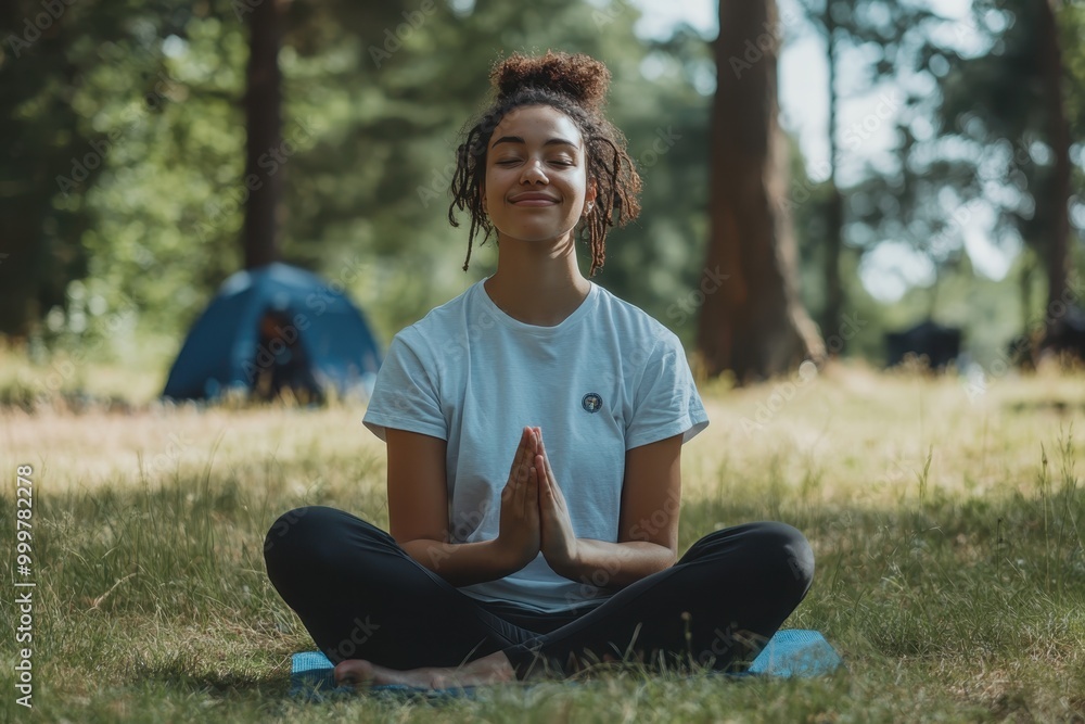 Fototapeta premium Peaceful Woman Meditating in Nature