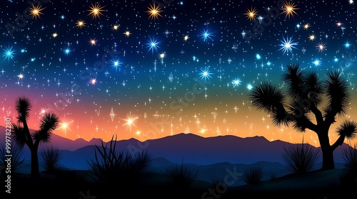 Desert Night Sky with Stars and Joshua Trees