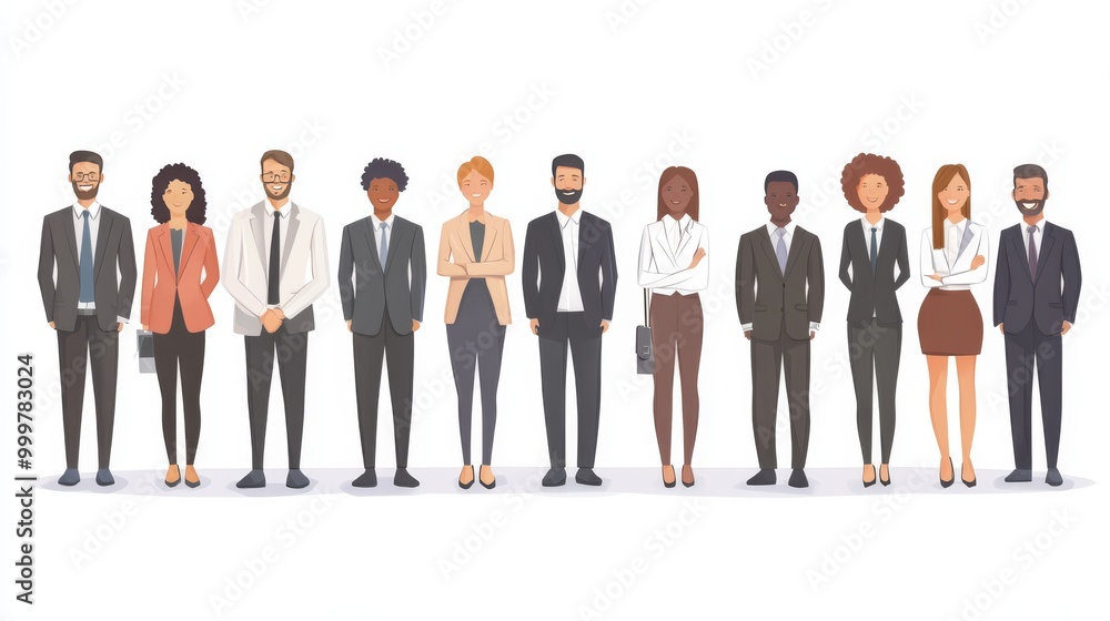 Asset Cool vector set of business characters. International business team. Worldwide global corporate business people line-up. Large diverse group of office workers standing smiling Asset Cool vector set of business characters. International business team. Worldwide global corporate business people line-up. Large diverse group of office workers standing smiling