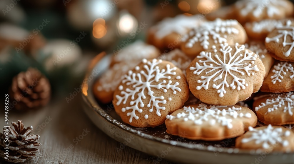 This festive image features a plate of Christmas cookies adorned with intricate snowflake icing, perfectly capturing the holiday spirit with beautifully decorated, seasonal treats. This festive image features a plate of Christmas cookies adorned with intricate snowflake icing, perfectly capturing the holiday spirit with beautifully decorated, seasonal treats.