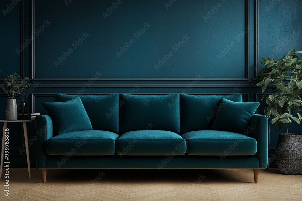 Mock-up poster frame in dark classic interior background, modern style,3d render Mock-up poster frame in dark classic interior background, modern style,3d render