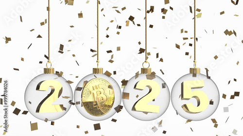 2025 happy new golden bitcoin year - the sky is the limit - coin in bauble