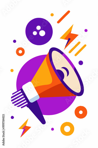 A vibrant illustration of a megaphone with sound waves, representing announcement, communication and marketing, perfect for promotional material or advertising.