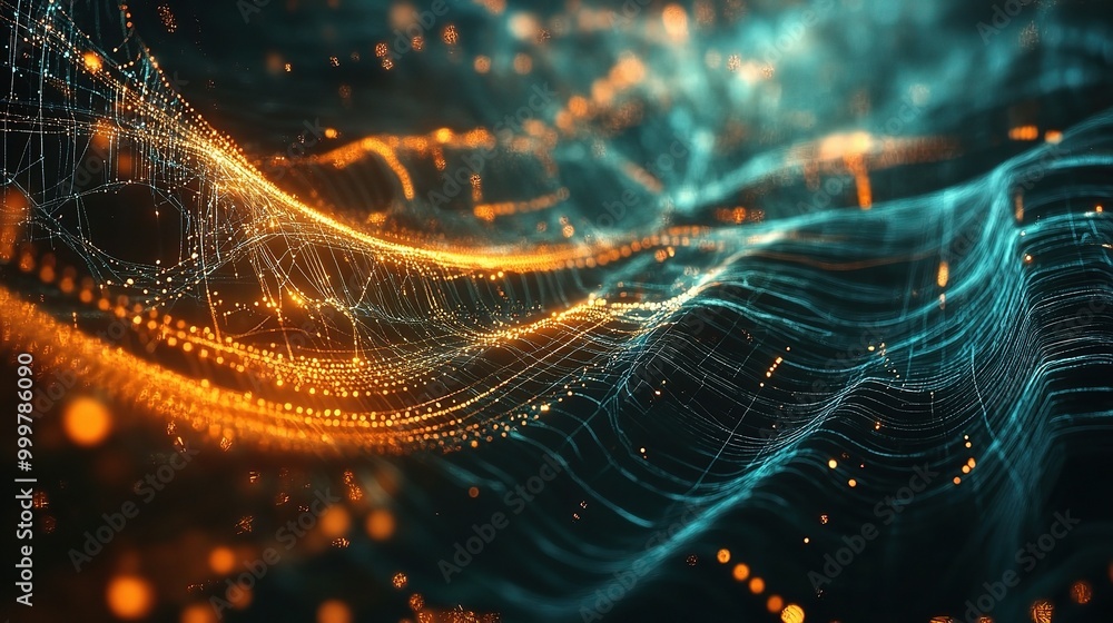 Abstract Wave Pattern with Glowing Particles Abstract Wave Pattern with Glowing Particles