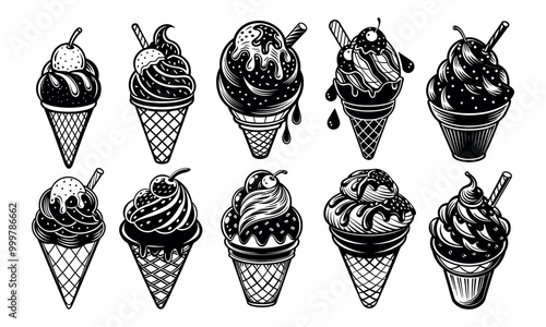 Ice cream silhouette vector set