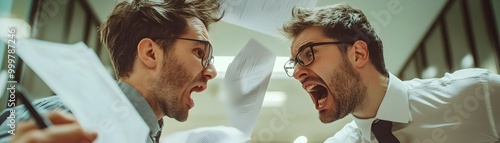 Heated Argument Between Frustrated Coworkers in Office with Flying Documents