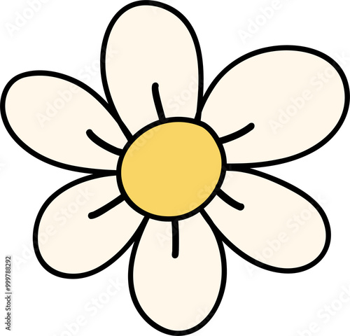 Retro flower doodle simple drawing outline