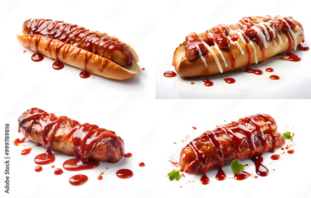 Sausage set, breakfast on white background Sausage set, breakfast on white background
