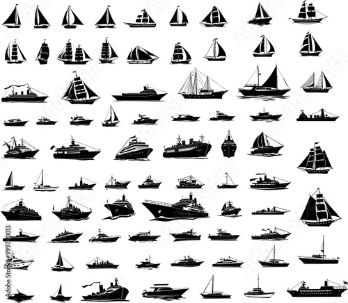 Set of boat and ship logo icon