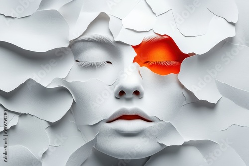 A paper-cut face divided into smooth and jagged layers, symbolizing the extreme emotional states of bipolar disorder.
