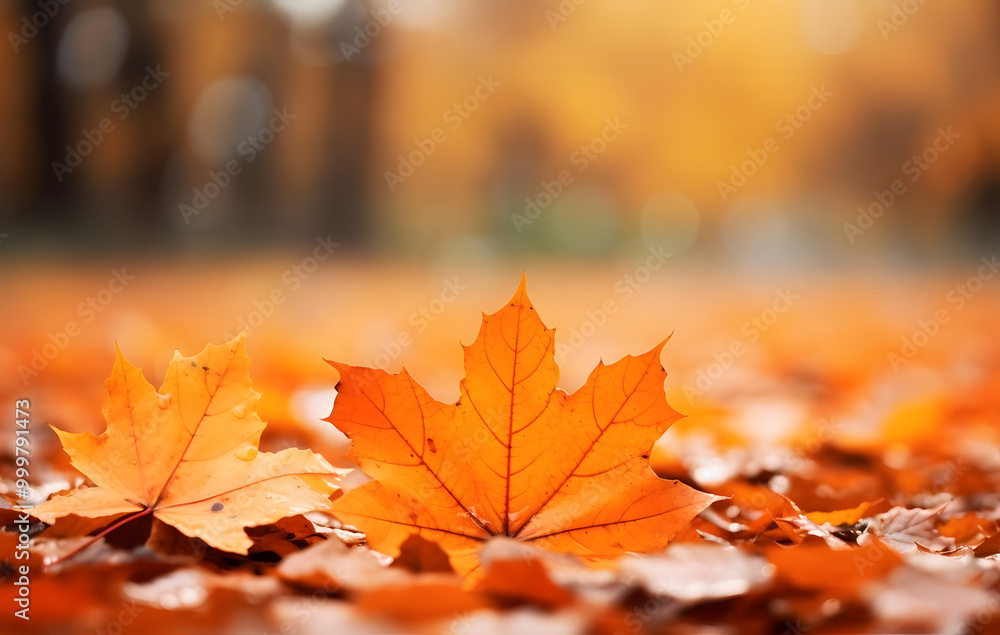 A vibrant autumn scene in the park filled with trees and fallen leaves A vibrant autumn scene in the park filled with trees and fallen leaves