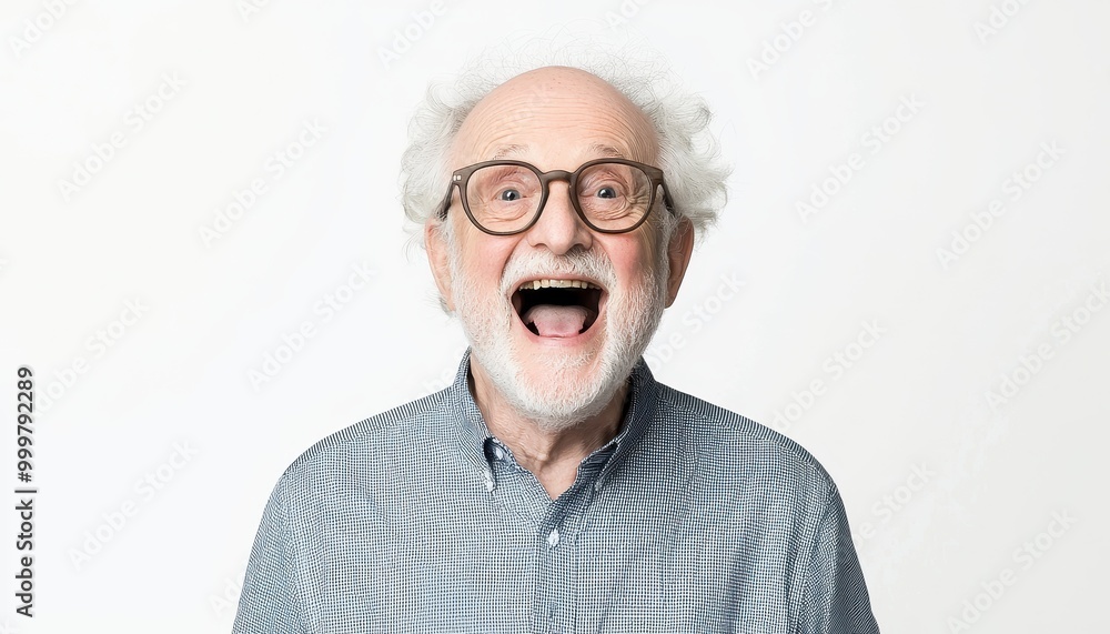 Cheerful elderly man with glasses, smiling widely. Cheerful elderly man with glasses, smiling widely.