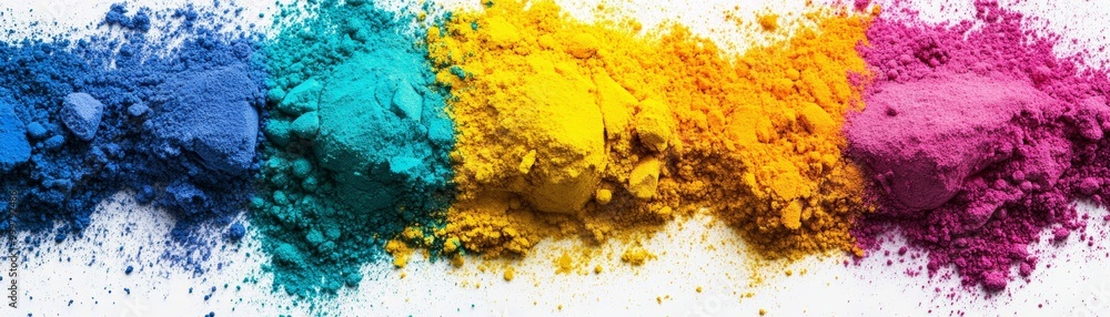 Colorful powder pigments arranged in a row. Colorful powder pigments arranged in a row.