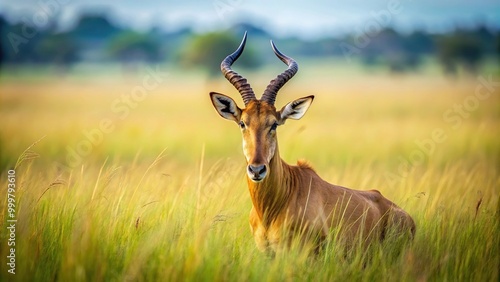 Hartebeest in grass in Central Serengeti